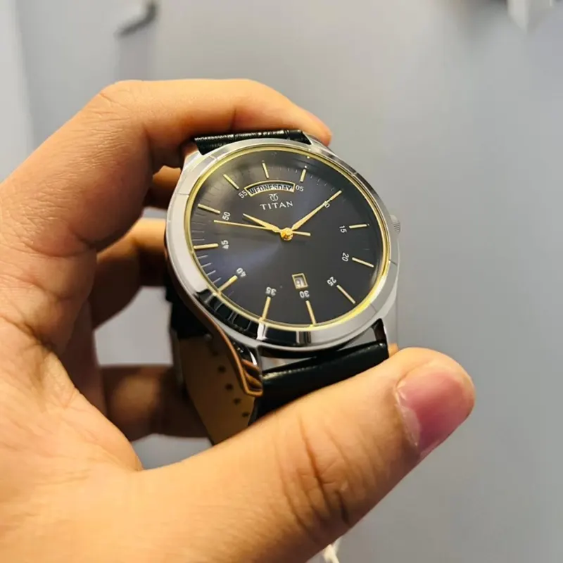 Titan Leather Strap Blue Dial Men's Watch- 1767SL03